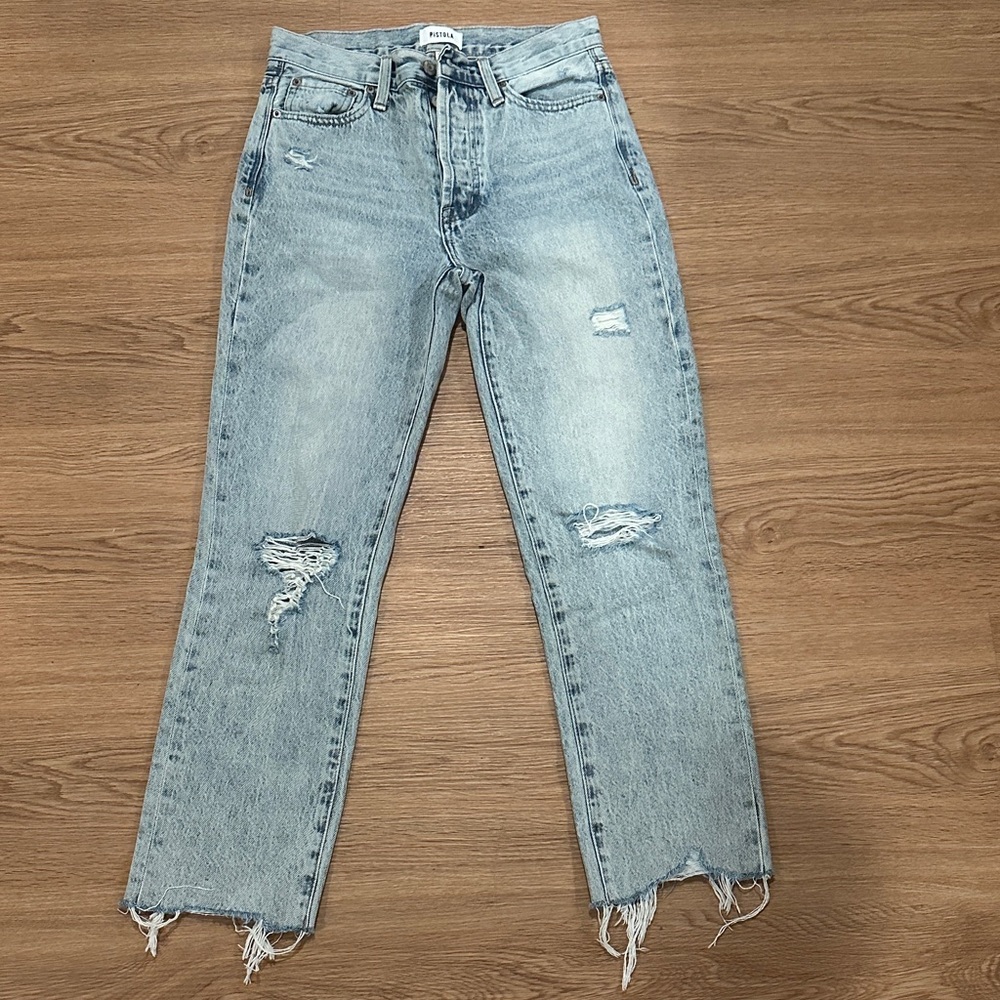 Pistola Light Blue Distressed Straight Leg Jeans